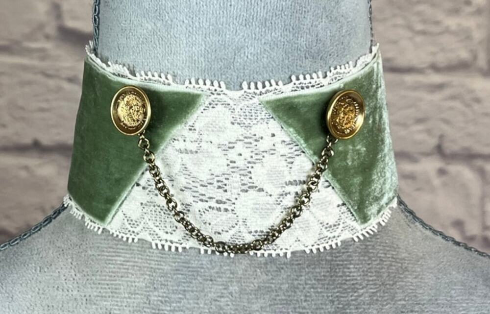 Handmade Velvet and Lace Choker with Vintage Cloak Clasp Centerpiece